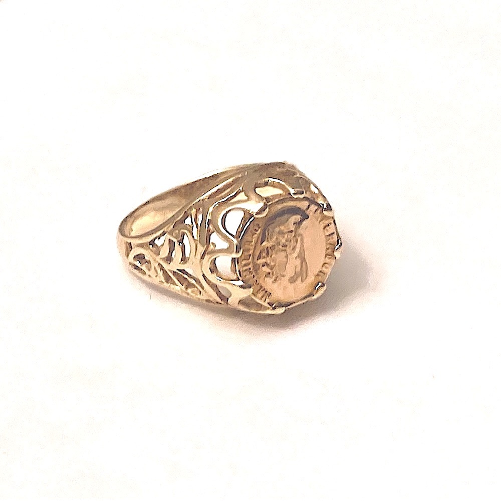 VINTAGE / ESTATE ANTIQUE UNIQUE 10k SOLID GOLD MEXICAN WEDDING COIN RING Size 5!